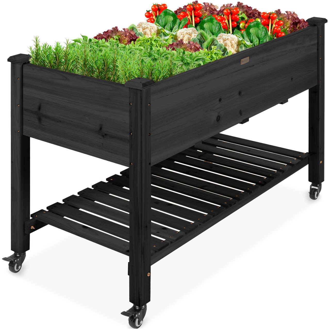 Best Choice Products Raised Garden Bed 48x24x32in Mobile Elevated Planter w/ Wheel Locks, Shelf, Liner